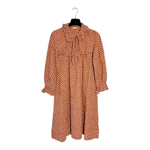 Matta Block Print Terracotta Cotton Knee Length Cottage Core Dress XS - Picture 1 of 5